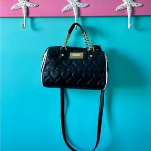 Betsey Johnson Black and White Cross Body Purse Clutch Barrel Bag